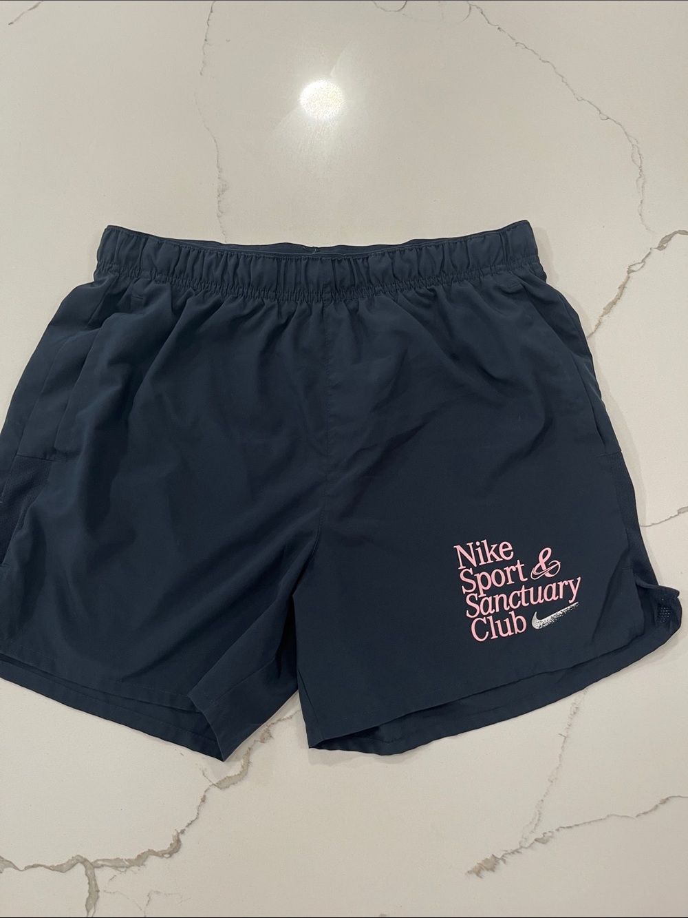 Nike Sport & Sanctuary Dri-Fit Challenger printed shorts in navy